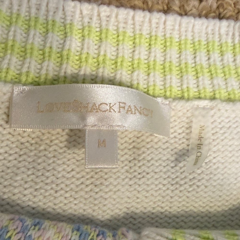LoveShackFancy Pastel Gingham Knit Cardigan Ruffle Cuff Button Front Size M - Picture 2 of 6